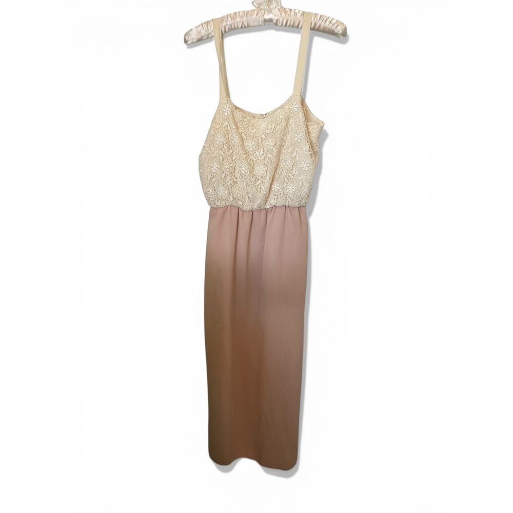 Vintage Lace Maxi Dress Boho Cottagecore Cream Blush Slip Dress 70's